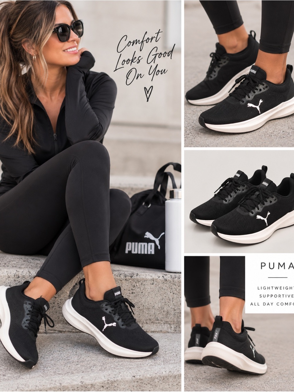 Puma PUMALITE Black White Mesh Running Shoes Womens 10 312395-02